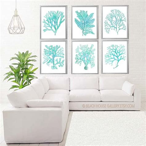 Light Blue Aqua and White Bedroom Wall Art Coastal Art Set - Etsy