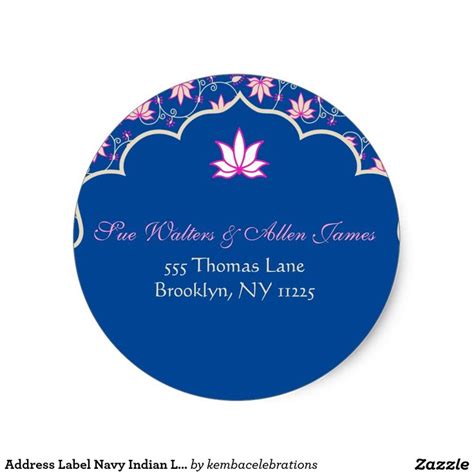 Address Label Navy Indian Lotus Floral | Address labels, Address stickers, Rectangular sticker ...