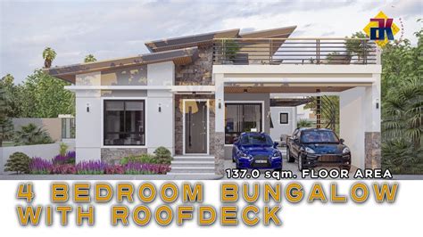 4 Bedroom Bungalow with Roof Deck HOUSE DESIGN | 137 sqm. | Exterior ...