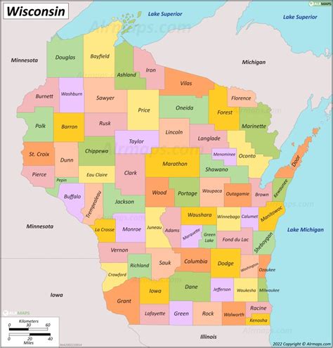 Buy Digital Map of Counties of Wisconsin - Wisconsin County Map