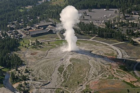 Aerial view of Old Faithful Geyser and Old Faithful Lodge | Flickr