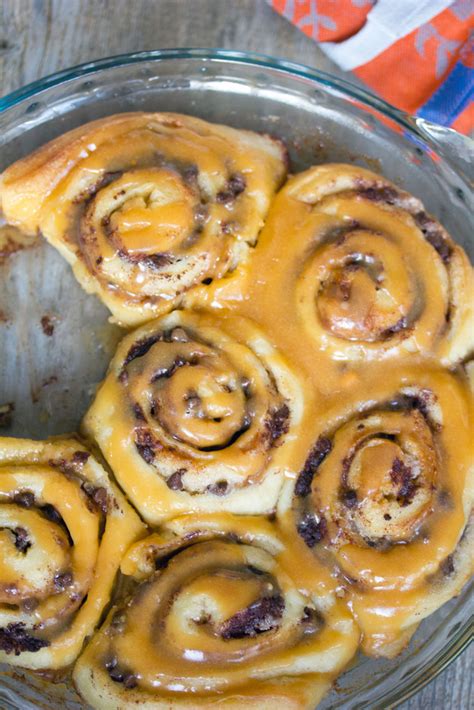 Chocolate Chip Cinnamon Rolls with Butterscotch Icing