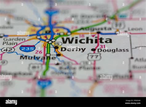 Derby Kansas USA shown on a Geography map or Road Map Stock Photo - Alamy