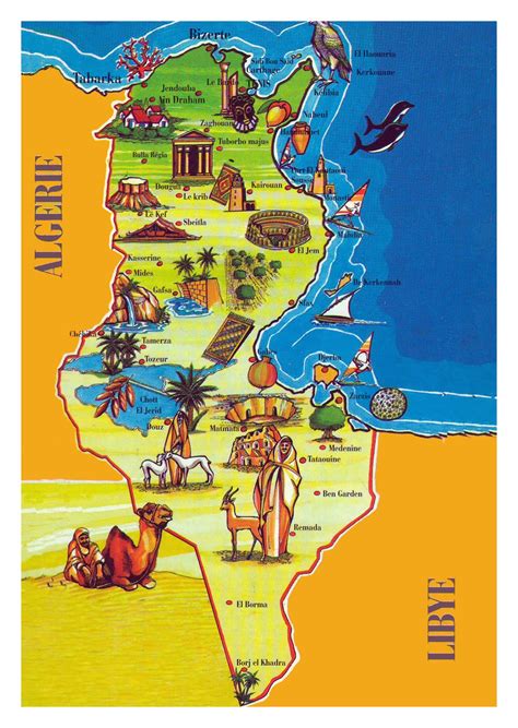 Large tourist illustrated map of Tunisia | Tunisia | Africa | Mapsland | Maps of the World