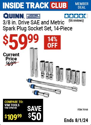 QUINN 3/8 in. Drive SAE and Metric Spark Plug Socket Set, 14-Piece for $59.99 – Harbor Freight ...