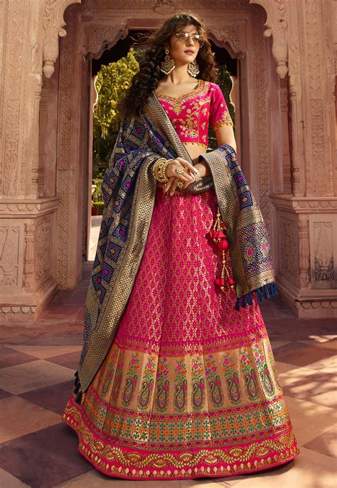 magenta silk embroidered circular lehenga choli 13249