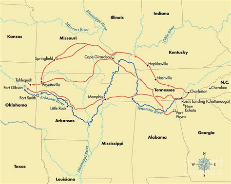 Map showing the routes of the Trail of Tears Digital Art by American School - Pixels