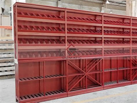 Bright custom red stained wine rack design - Ciematic