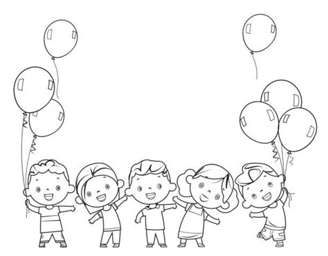 Kids Playing Outside Clip Art Black And White