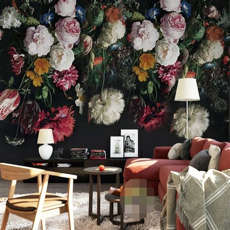 Custom Wall Cloth 3D Mural Wallpaper For Walls Retro Hand Painted Floral Wall Painting Living ...