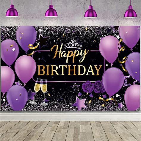 Happy Birthday Decorations Banner, Purple Happy Birthday Sign Birthday Party Supplies Purple ...