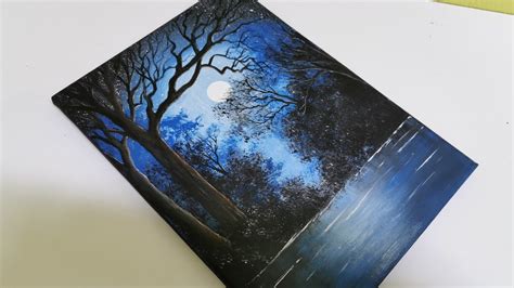 Moonlight_Night Landscape Acrylic Painting # 16| Satisfying |Step by ...