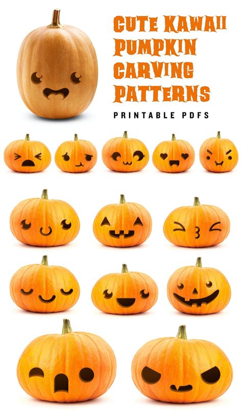 Cute Kawaii Pumpkin Carving Stencil for Halloween // Simple Printable ...