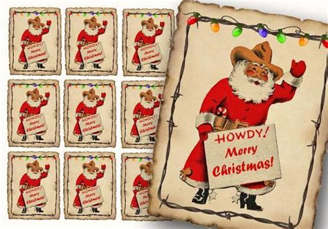 Cowboy Western Santa Gift Tags Digital Stickers Print Cards - Etsy ...