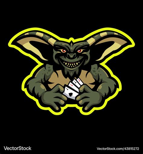 Scary cartoon gremlin monster holding card Vector Image