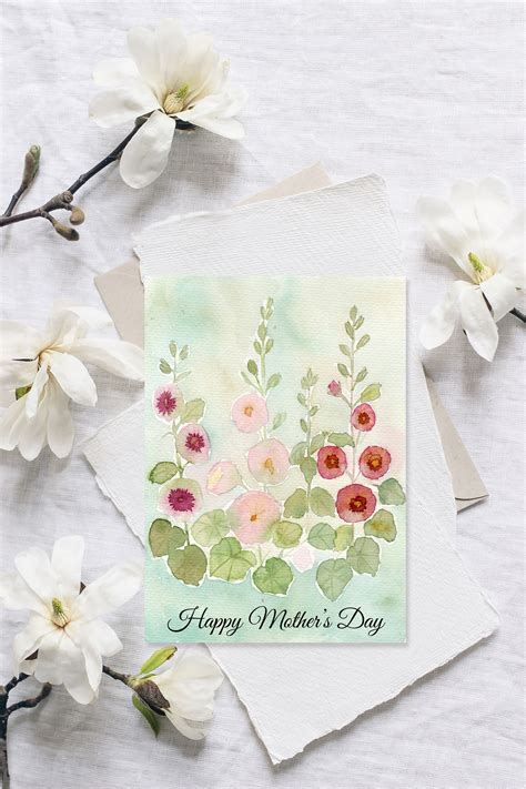 Mother's Day Cards, Happy Mother's Day, Pink Hollyhocks Card, - Etsy