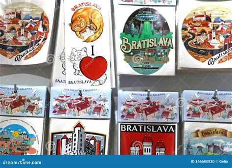 Stickers with Word Bratislava and Different Pictures in Souvenir Shop, Bratislava, Slovakia ...