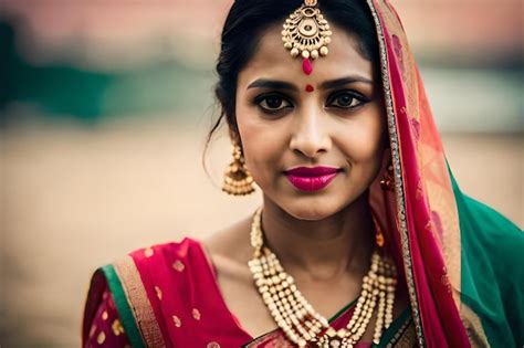 Premium Photo | A woman wearing a sari with a red lip