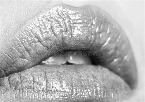 Close-up Beautiful Lips. Plump Lips Nude Lipstick. Close-up Perfect Natural Lip Makeup Beautiful ...