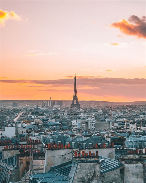 Free download | HD wallpaper: eiffel tower, city, sunset, top view ...