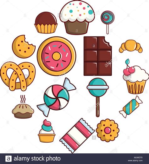 Descargar este vector: Dulces Tartas de Golosinas, conjunto de iconos de estilo de dibujos ...