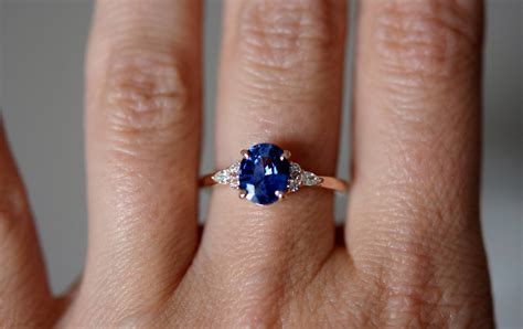 Rose gold sapphire ring. Oval blue sapphire ring. 2.3ct cornflower blue sapphire diamond ring ...