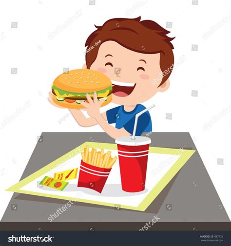 Boy Eating Fast Food Vector Illustration Stock Vector (Royalty Free) 381087631 | Shutterstock