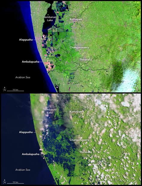 Satellite Image: Kerala Floods - Before and After : r/india