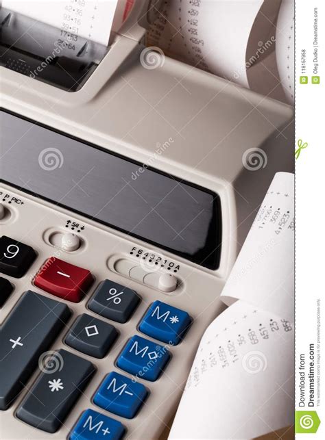 Printing Calculator with Paper Tape Rolled Up Stock Photo - Image of ...