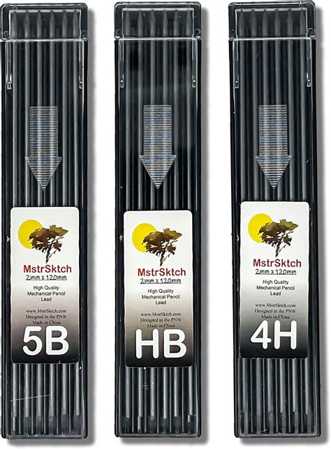 Amazon.com: MstrSktch 2mm Mechanical Pencil Lead Refills - Variety Set 4H HB 5B - 3 Pk, 12 Leads ...