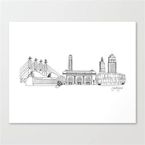 Kansas City Skyline Illustration Black Line Art Canvas Print by Haute Wanda - MEDIUM | Kansas ...