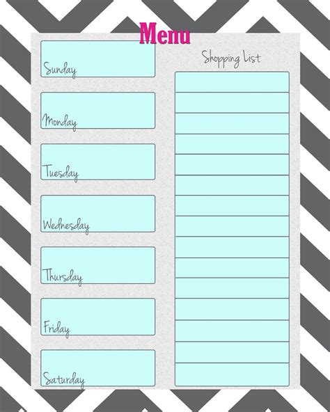 FREE Weekly Menu Planner Printable (4 Colors) - Cupcake Diaries