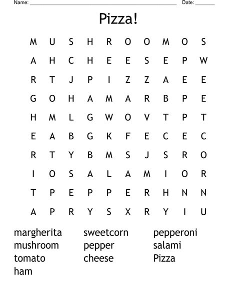 Pizza! Word Search - WordMint