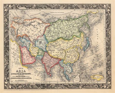 An Ancient Medieval Map of Eurasia. 1860. Sepia, Decorative Frame. Stock Illustration ...