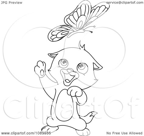 Clipart Outlined Cute Cat Chasing A Butterfly - Royalty Free Vector Illustration by yayayoyo ...