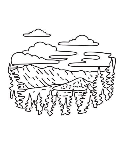 Crater Lake National Park in Southern Oregon Monoline Line Art Drawing 17031357 Vector Art at ...