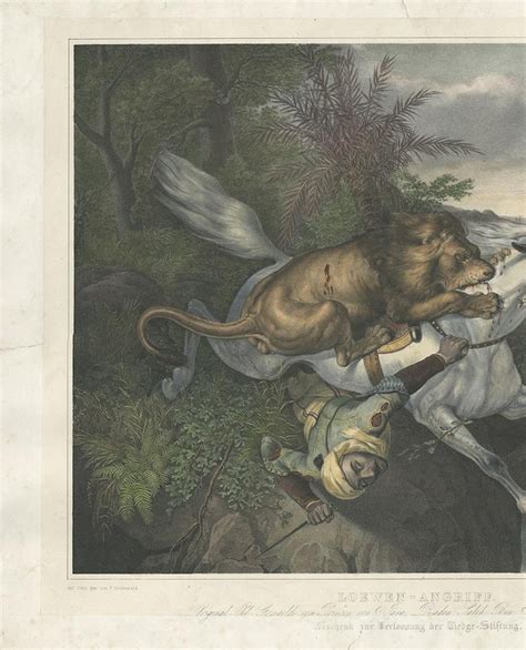 Antique Print of a Lion Attack Made after Raden Saleh, circa 1850 at 1stDibs