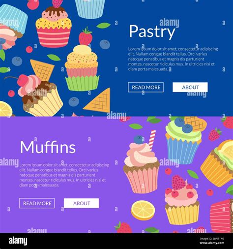 Vector cute cartoon muffins or cupcakes web banner templates illustration Stock Vector Image ...