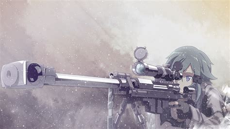 Sword Art Online, Asada Shino, Sniper Rifle, Snow, Gun Gale Online, Anime Girls, Anime ...