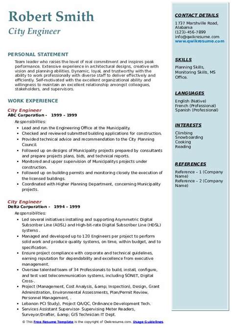 City Engineer Resume Samples | QwikResume