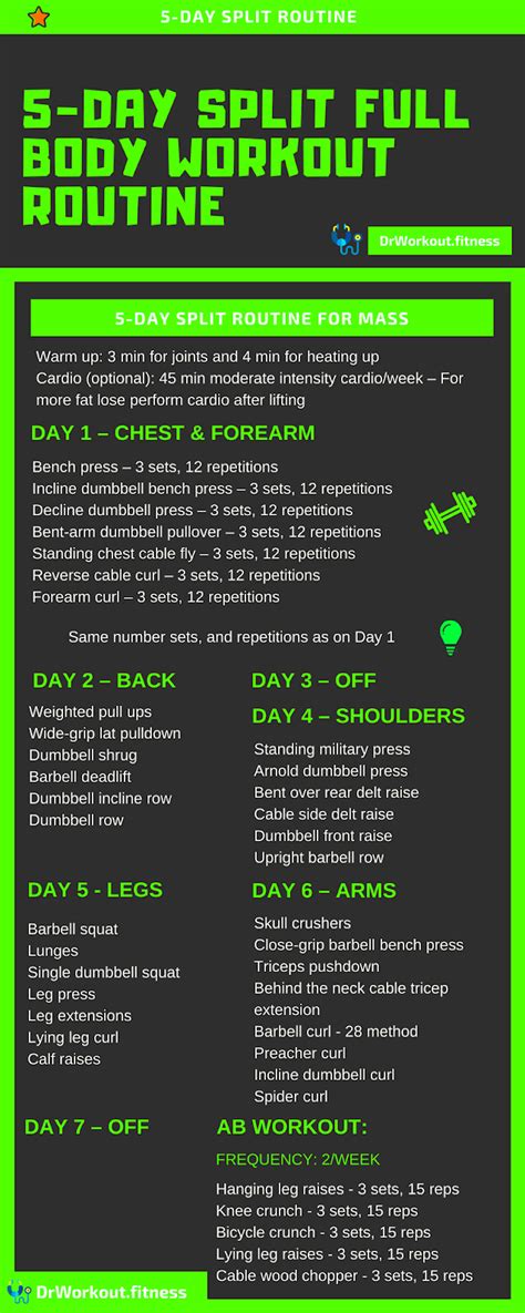 Muscle Building 3 Day Split, 4 Day Upper/Lower & 5 Day Split Workout ...