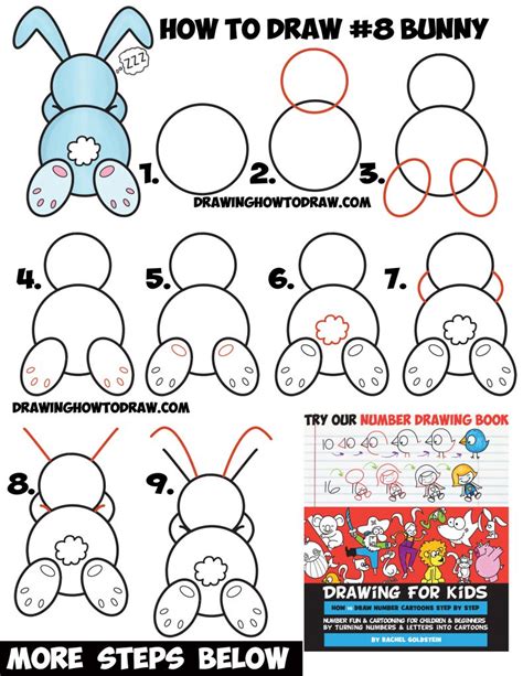 How to Draw a Cute Cartoon Sleeping Bunny Rabbit from #8 Shape Easy ...