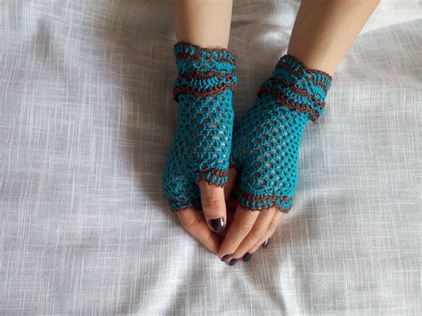 Cotton Lace Gloves Crochet Fingerless Gloves Blue Lilac Gloves - Etsy