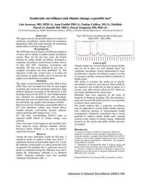 (PDF) Syndromic Surveillance and Climate Change, a Possible Use?