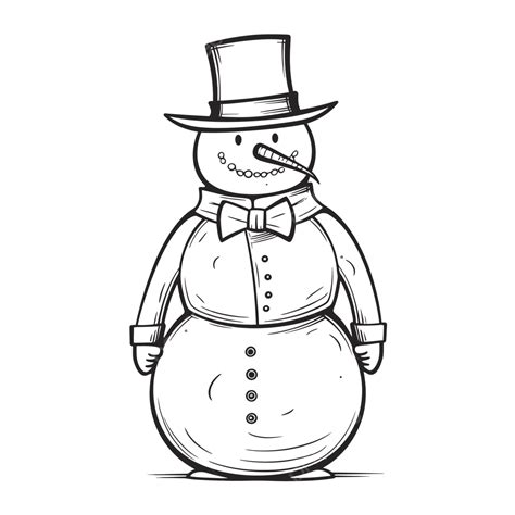 Snowman In Black And White With Top Hat Handdrawn Illustration Outline Sketch Drawing Vector ...