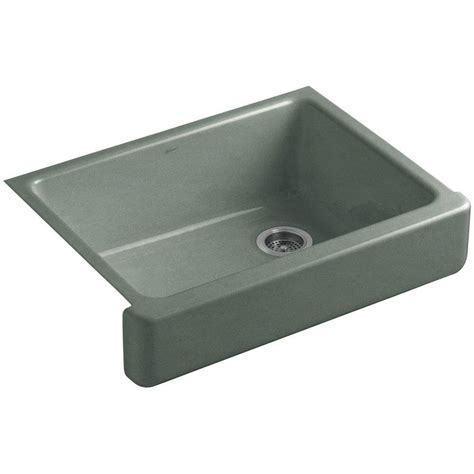 KOHLER Whitehaven Undermount Farmhouse Short Apron-Front Cast Iron 30 in. Single Basin Kitchen ...