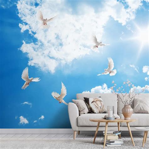 Birds in Blue Sky, Ceiling and Walls Wallpaper, Natural Scenery ...