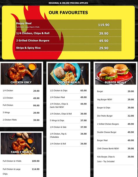 Pedros Menu and Prices & Specials