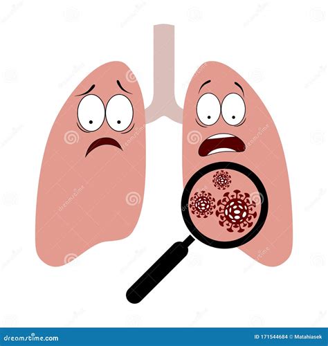 Cartoon Lungs with Magnifier and Virus Cells Over White Background. Human Respiratory System ...