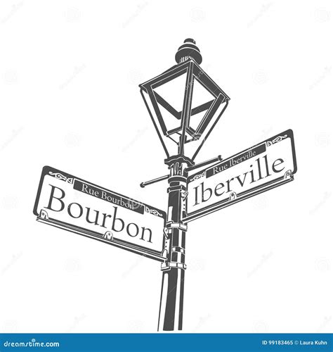 New Orleans Culture Bourbon Street Lamp Sign Stock Illustration ...